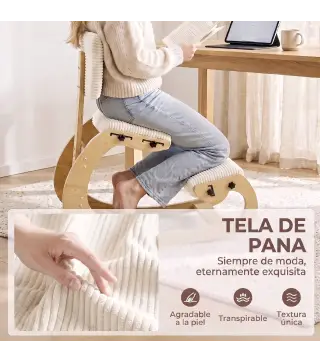 Silla de Rodillas Ergonómica con Respaldo Apoyo para Rodillas y Tapizado de Pana Crema