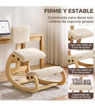 Silla de Rodillas Ergonómica con Respaldo Apoyo para Rodillas y Tapizado de Pana Crema