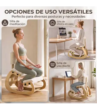 Silla de Rodillas Ergonómica con Respaldo Apoyo para Rodillas y Tapizado de Pana Crema