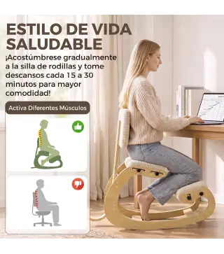 Silla de Rodillas Ergonómica con Respaldo Apoyo para Rodillas y Tapizado de Pana Crema