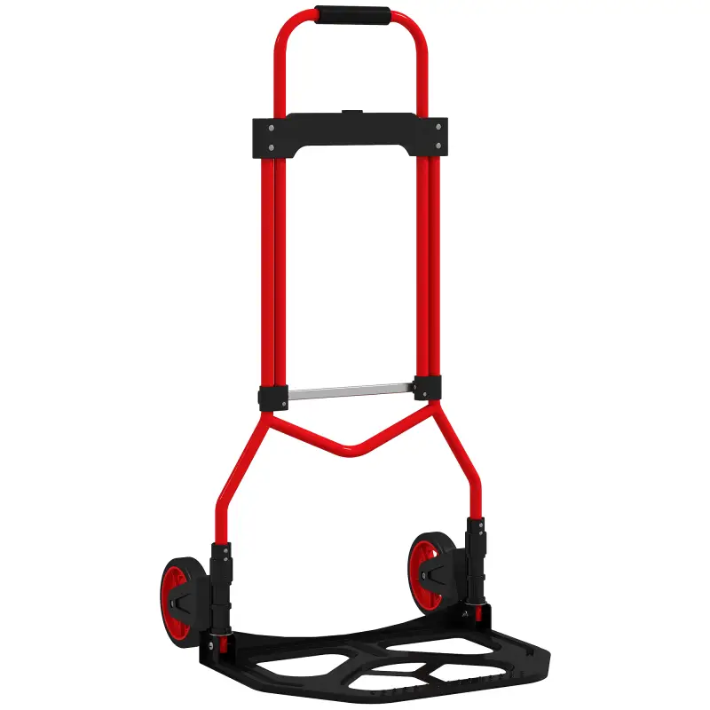 Carretilla Plegable con Mango Telescópico Ajustable Carga 60 kg Carretilla de Mano con Ruedas para Garaje Oficina Rojo