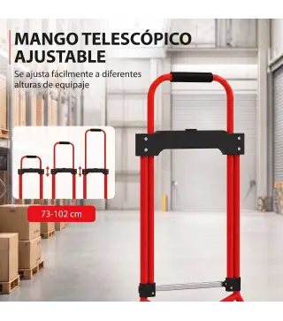 Carretilla Plegable con Mango Telescópico Ajustable Carga 60 kg Carretilla de Mano con Ruedas para Garaje Oficina Rojo