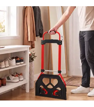 Carretilla Plegable con Mango Telescópico Ajustable Carga 60 kg Carretilla de Mano con Ruedas para Garaje Oficina Rojo