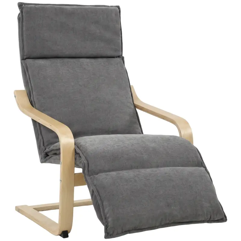 Butaca de Salón Tapizada en Lino con Reposapiés con Balanceo Suave Respaldo Alto Asiento Amplio Gris Oscuro