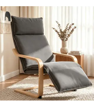 Butaca de Salón Tapizada en Lino con Reposapiés con Balanceo Suave Respaldo Alto Asiento Amplio Gris Oscuro