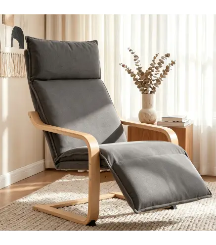 Butaca de Salón Tapizada en Lino con Reposapiés con Balanceo Suave Respaldo Alto Asiento Amplio Gris Oscuro