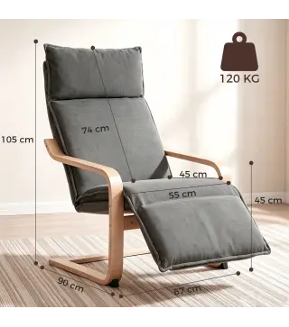 Butaca de Salón Tapizada en Lino con Reposapiés con Balanceo Suave Respaldo Alto Asiento Amplio Gris Oscuro
