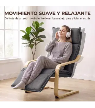 Butaca de Salón Tapizada en Lino con Reposapiés con Balanceo Suave Respaldo Alto Asiento Amplio Gris Oscuro