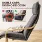 Butaca de Salón Tapizada en Lino con Reposapiés con Balanceo Suave Respaldo Alto Asiento Amplio Gris Oscuro