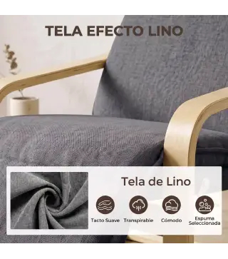 Butaca de Salón Tapizada en Lino con Reposapiés con Balanceo Suave Respaldo Alto Asiento Amplio Gris Oscuro