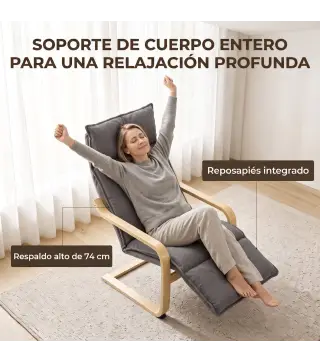 Butaca de Salón Tapizada en Lino con Reposapiés con Balanceo Suave Respaldo Alto Asiento Amplio Gris Oscuro