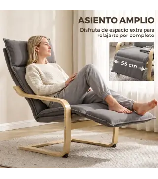 Butaca de Salón Tapizada en Lino con Reposapiés con Balanceo Suave Respaldo Alto Asiento Amplio Gris Oscuro