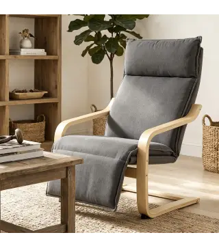 Butaca de Salón Tapizada en Lino con Reposapiés con Balanceo Suave Respaldo Alto Asiento Amplio Gris Oscuro