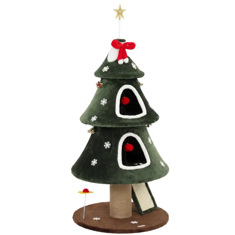 Árbol Rascador para Gatos 132 cm Diseño de Navidad Torre para Gatos de Felpa con 2 Casitas Escalera de Sisal Verde Árbol Rascador para Gatos 132 cm Diseño de Navidad Torre para Gatos de Felpa con 2 Casitas Escalera de Sisal Verde
