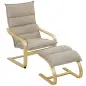 Sillón con Reposapiés Tapizado en Lino con Balanceo Suave Respaldo Alto Brazos y Patas de Madera Beige