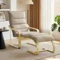Sillón con Reposapiés Tapizado en Lino con Balanceo Suave Respaldo Alto Brazos y Patas de Madera Beige