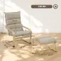 Sillón con Reposapiés Tapizado en Lino con Balanceo Suave Respaldo Alto Brazos y Patas de Madera Beige