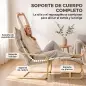 Sillón con Reposapiés Tapizado en Lino con Balanceo Suave Respaldo Alto Brazos y Patas de Madera Beige