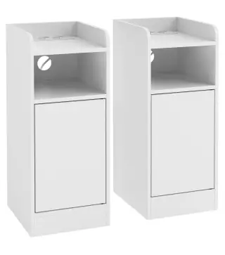 Juego de 2 Mesitas de Noche Estrechas con Estación de Carga Puerta Compartimento Abierto Estante Ajustable Blanco