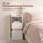 Juego de 2 Mesitas de Noche Estrechas con Estación de Carga Puerta Compartimento Abierto Estante Ajustable Blanco