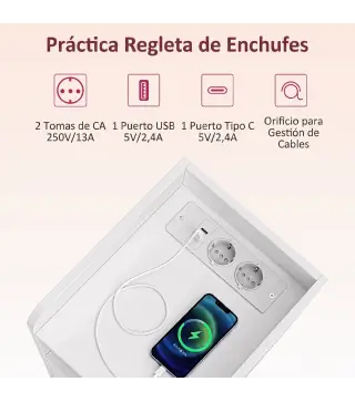 Juego de 2 Mesitas de Noche Estrechas con Estación de Carga Puerta Compartimento Abierto Estante Ajustable Blanco