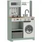 Cocina de Juguete de Madera con Lavandería Máquina de Hielo Cajón de Tela Perchas Accesorios de Acero Inoxidable Verde