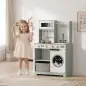Cocina de Juguete de Madera con Lavandería Máquina de Hielo Cajón de Tela Perchas Accesorios de Acero Inoxidable Verde