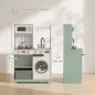 Cocina de Juguete de Madera con Lavandería Máquina de Hielo Cajón de Tela Perchas Accesorios de Acero Inoxidable Verde