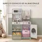 Cocina de Juguete de Madera con Lavandería Máquina de Hielo Cajón de Tela Perchas Accesorios de Acero Inoxidable Verde
