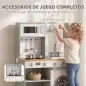 Cocina de Juguete de Madera con Lavandería Máquina de Hielo Cajón de Tela Perchas Accesorios de Acero Inoxidable Verde