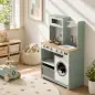 Cocina de Juguete de Madera con Lavandería Máquina de Hielo Cajón de Tela Perchas Accesorios de Acero Inoxidable Verde