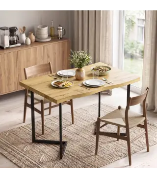 Mesa de Comedor para 2 Personas con Tablero Grueso Patas Metálicas Estilo Moderno 110x67x75,5 cm Roble