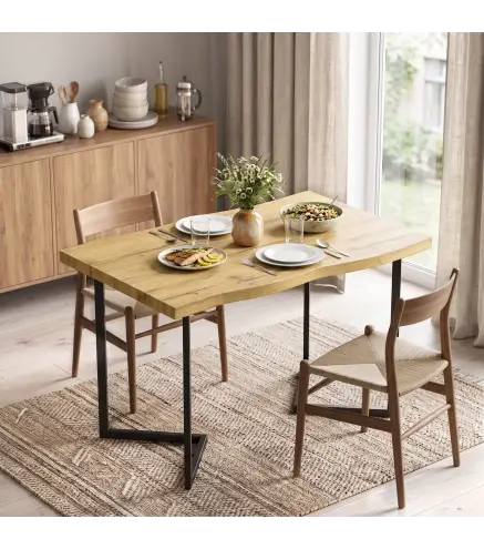 Mesa de Comedor para 2 Personas con Tablero Grueso Patas Metálicas Estilo Moderno 110x67x75,5 cm Roble