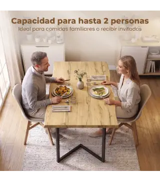 Mesa de Comedor para 2 Personas con Tablero Grueso Patas Metálicas Estilo Moderno 110x67x75,5 cm Roble