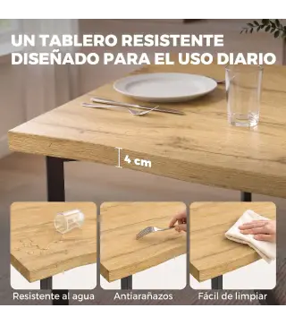Mesa de Comedor para 2 Personas con Tablero Grueso Patas Metálicas Estilo Moderno 110x67x75,5 cm Roble