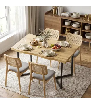 Mesa de Comedor para 2 Personas con Tablero Grueso Patas Metálicas Estilo Moderno 110x67x75,5 cm Roble