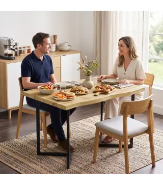 Mesa de Comedor para 2 Personas con Tablero Grueso Patas Metálicas Estilo Moderno 110x67x75,5 cm Roble