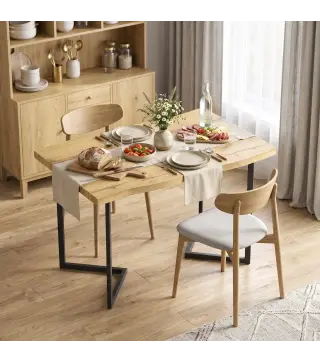 Mesa de Comedor para 2 Personas con Tablero Grueso Patas Metálicas Estilo Moderno 110x67x75,5 cm Roble