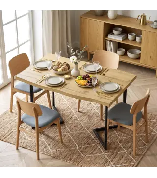 Mesa de Comedor para 2 Personas con Tablero Grueso Patas Metálicas Estilo Moderno 110x67x75,5 cm Roble