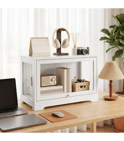 Vitrina Expositora para Colecciones con Puerta Abatible de Acrílico para Figuras de Decoración 59x30x40 cm Blanco