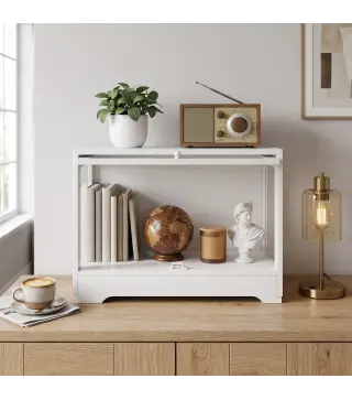 Vitrina Expositora para Colecciones con Puerta Abatible de Acrílico para Figuras de Decoración 59x30x40 cm Blanco