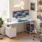 Mesa de Escritorio con Luces LED Cajones Tomas de Corriente Puertos USB y Soporte para Monitor 155,5x48x88,5 cm Blanco