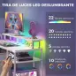 Mesa de Escritorio con Luces LED Cajones Tomas de Corriente Puertos USB y Soporte para Monitor 155,5x48x88,5 cm Blanco