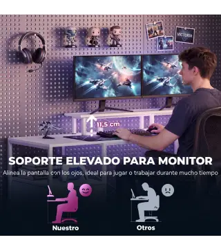Mesa de Escritorio con Luces LED Cajones Tomas de Corriente Puertos USB y Soporte para Monitor 155,5x48x88,5 cm Blanco