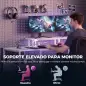 Mesa de Escritorio con Luces LED Cajones Tomas de Corriente Puertos USB y Soporte para Monitor 155,5x48x88,5 cm Blanco