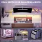 Mesa de Escritorio con Luces LED Cajones Tomas de Corriente Puertos USB y Soporte para Monitor 155,5x48x88,5 cm Blanco