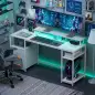 Mesa de Escritorio con Luces LED Cajones Tomas de Corriente Puertos USB y Soporte para Monitor 155,5x48x88,5 cm Blanco