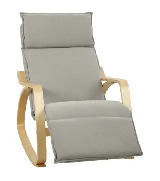 Silla Mecedora con Reposapiés Ajustable en 5 Posiciones Reposabrazos de Madera Acolchado Doble Capa Gris Claro