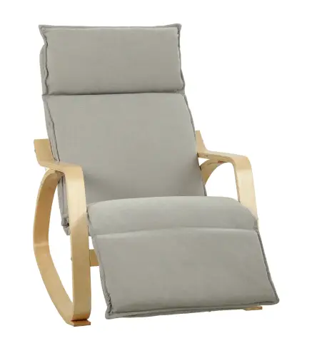Silla Mecedora con Reposapiés Ajustable en 5 Posiciones Reposabrazos de Madera Acolchado Doble Capa Gris Claro