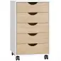 Cajonera Oficina con Ruedas y 5 Cajones Archivador Móvil, para Estudio Salón 40x40x67 cm Blanco y Natural
